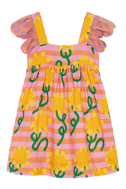 Kids Sunflowers & Stripes Cotton Dress
